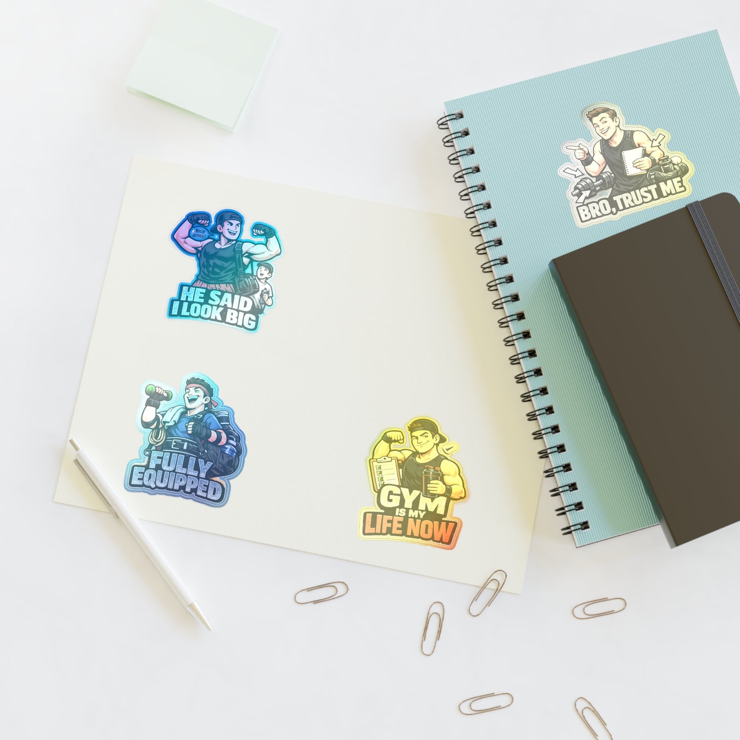 Beginner Gains & Newbie Energy Sticker Sheet #2 By Swoly Ghost — "He Said I Look Big" "Bro, Trust Me" Motivational Workout Decals