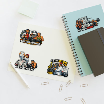 Bro Scientists Sticker Sheet #1 By Swoly Ghost  — 'Save Some For Never', 'Debate to Failure', 'New Study, New Me', '43 or Nothing'