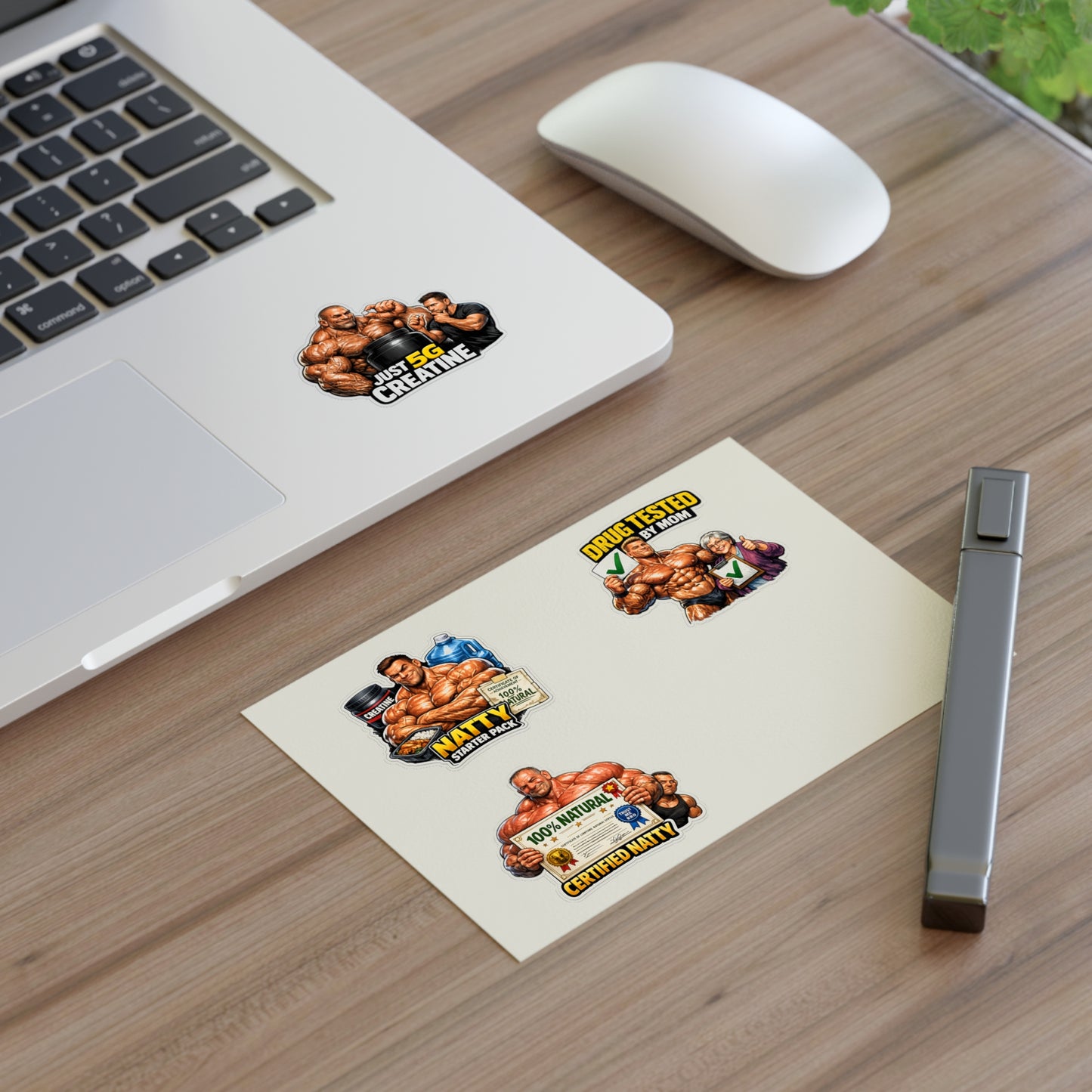 Fake Natties Sticker Sheet By Swoly Ghost — '100% Natural' & 'Just 5G Creatine' Gym Humor Stickers