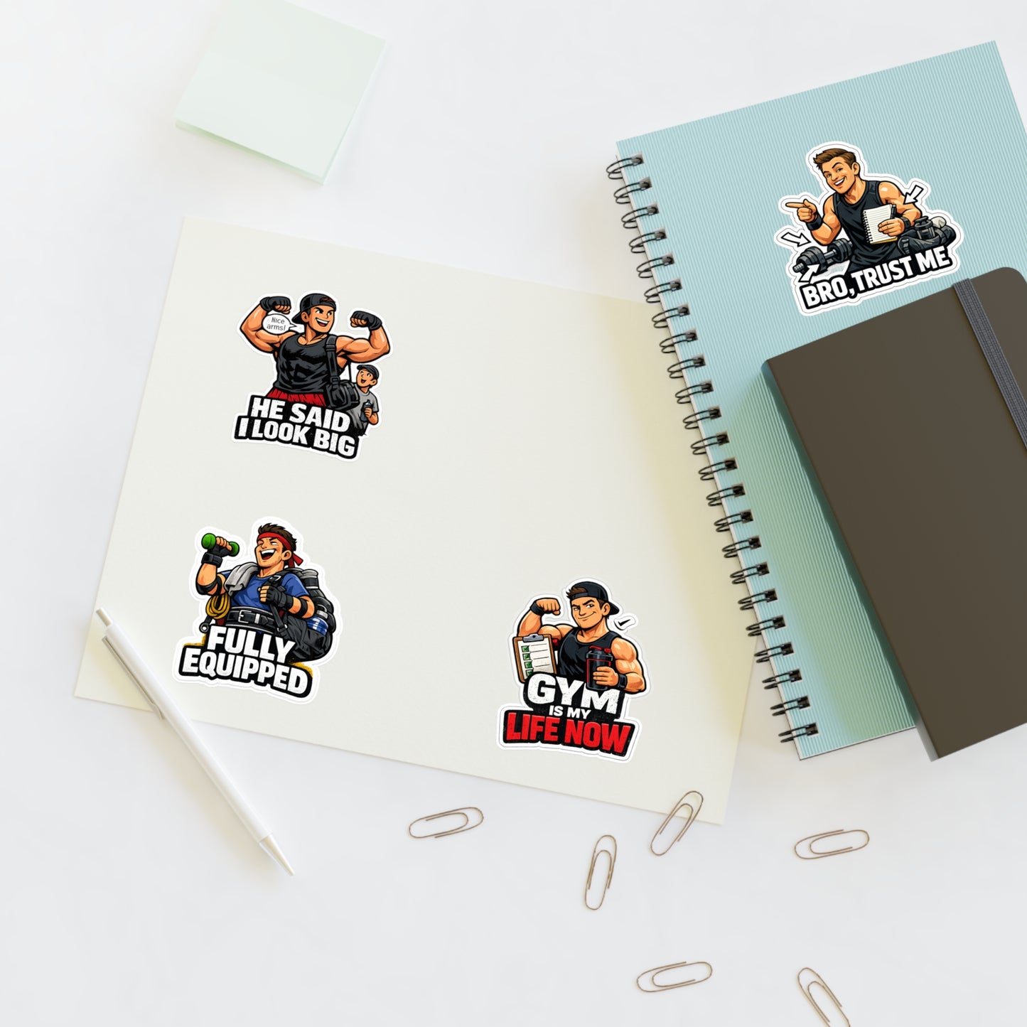 Beginner Gains & Newbie Energy Sticker Sheet #2 By Swoly Ghost — "He Said I Look Big" "Bro, Trust Me" Motivational Workout Decals