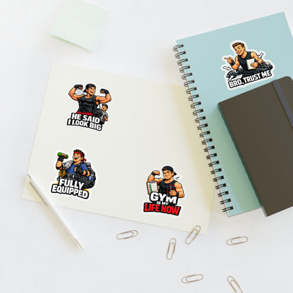 Beginner Gains & Newbie Energy Sticker Sheet #2 By Swoly Ghost — "He Said I Look Big" "Bro, Trust Me" Motivational Workout Decals