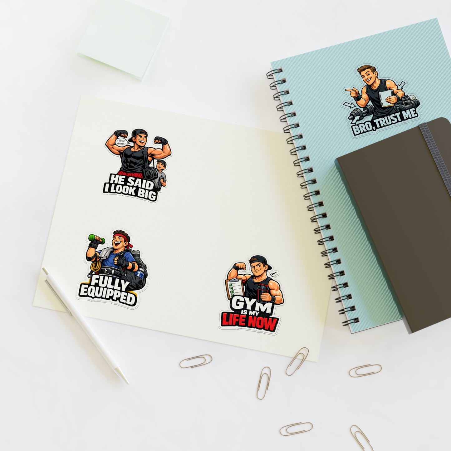 Beginner Gains & Newbie Energy Sticker Sheet #2 By Swoly Ghost — "He Said I Look Big" "Bro, Trust Me" Motivational Workout Decals