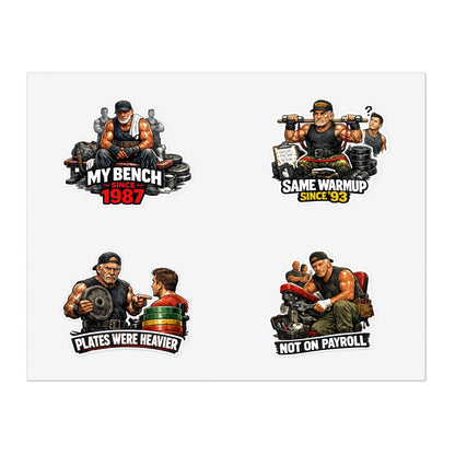 Gym Veterans Sticker Sheet #1 By Swoly Ghost — "My Bench Since 1987" Vet Weightlifting Stickers