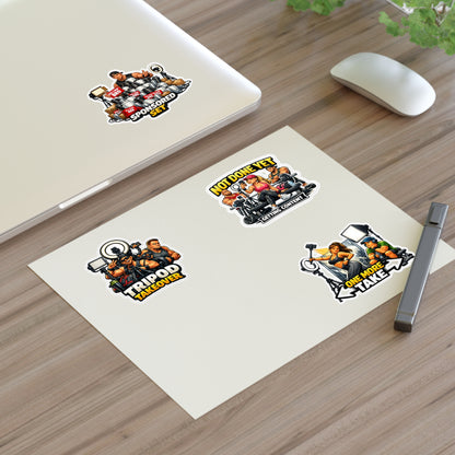 Influencer Energy Sticker Sheet #1 — 'Tripod Takeover', 'Not Done Yet', 'Sponsored Set', 'One More Take'