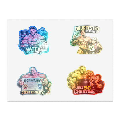 Fake Natties Sticker Sheet By Swoly Ghost — '100% Natural' & 'Just 5G Creatine' Gym Humor Stickers