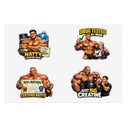 Fake Natties Sticker Sheet By Swoly Ghost — '100% Natural' & 'Just 5G Creatine' Gym Humor Stickers