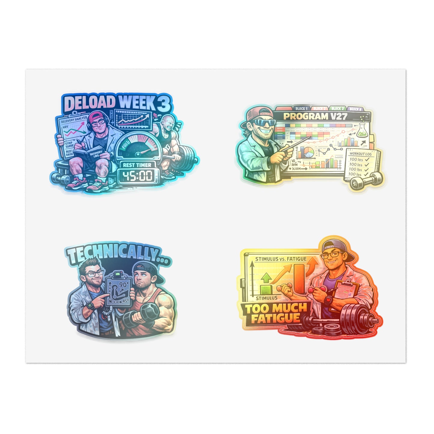 Bro Scientists Sticker Sheet #2 By Swoly Ghost — Workout Program, Deload Week & Training Humor