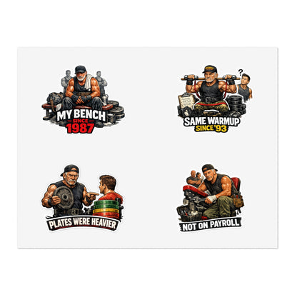 Gym Veterans Sticker Sheet #1 By Swoly Ghost — "My Bench Since 1987" Vet Weightlifting Stickers
