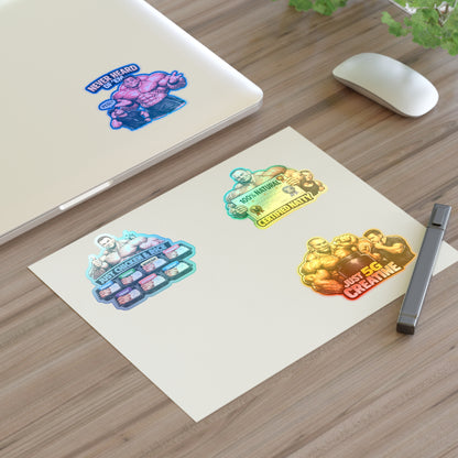 Fake Natties Sticker Sheet By Swoly Ghost— Funny Gym Muscle Memes ('Just Chicken & Rice', 'Certified Natty', 'Just 5G Creatine')