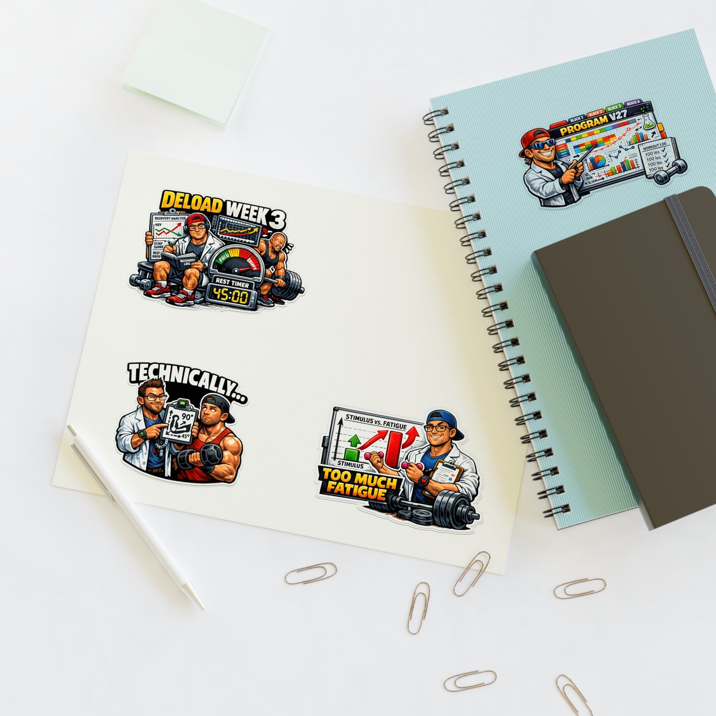 Bro Scientists Sticker Sheet #2 By Swoly Ghost — Workout Program, Deload Week & Training Humor