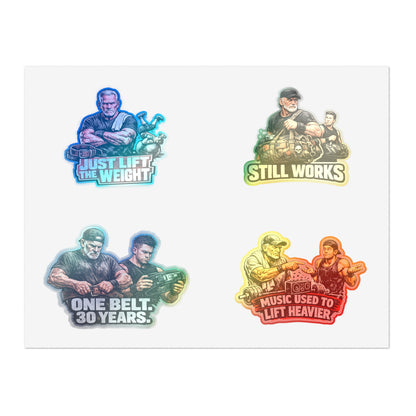 Gym Veterans Sticker Sheet #2 By Swoly Ghost — "Just Lift the Weight", "Still Works", "One Belt: 30 Years", "Music Used to Lift Heavier"
