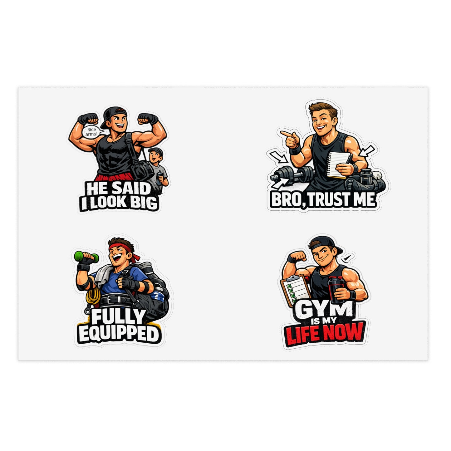 Beginner Gains & Newbie Energy Sticker Sheet #2 By Swoly Ghost — "He Said I Look Big" "Bro, Trust Me" Motivational Workout Decals
