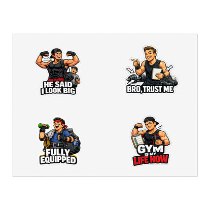 Beginner Gains & Newbie Energy Sticker Sheet #2 By Swoly Ghost — "He Said I Look Big" "Bro, Trust Me" Motivational Workout Decals