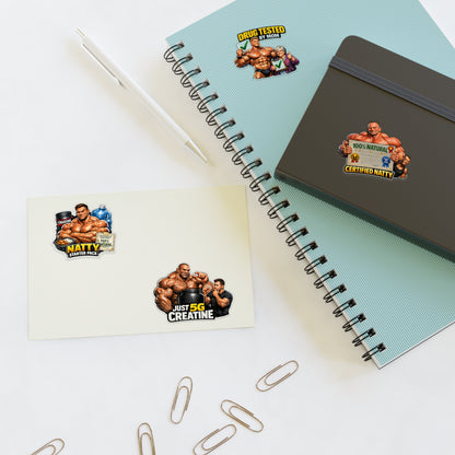 Fake Natties Sticker Sheet By Swoly Ghost — '100% Natural' & 'Just 5G Creatine' Gym Humor Stickers