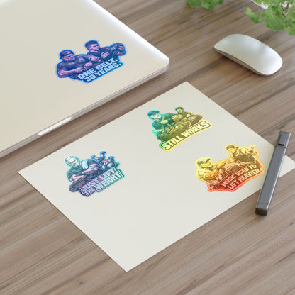 Gym Veterans Sticker Sheet #2 By Swoly Ghost — "Just Lift the Weight", "Still Works", "One Belt: 30 Years", "Music Used to Lift Heavier"