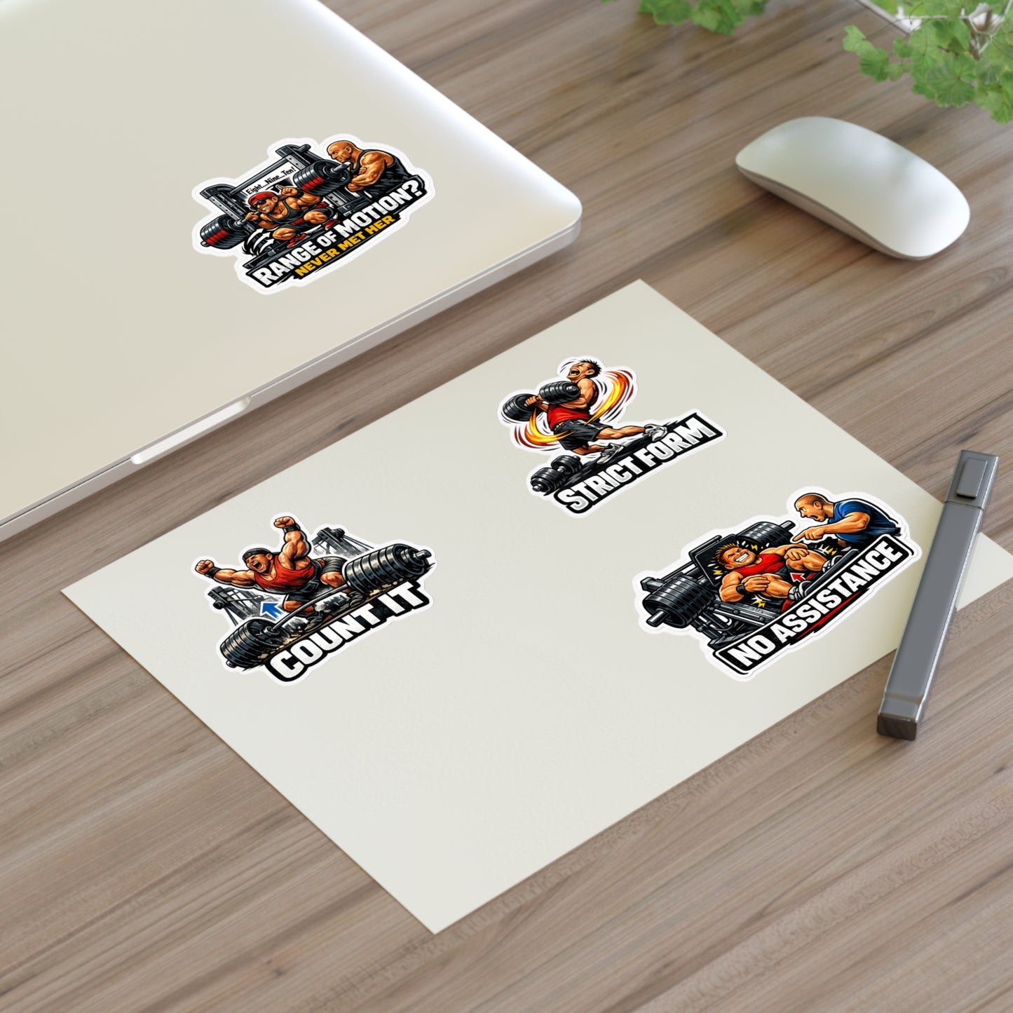 Ego Lifters Sticker Sheet #1 By Swoly Ghost — 'Count It', 'Strict Form', 'Range of Motion? Never Met Her', 'No Assistance'