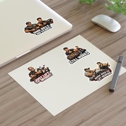 Gym Veterans Sticker Sheet #2 By Swoly Ghost — "Just Lift the Weight", "Still Works", "One Belt: 30 Years", "Music Used to Lift Heavier"