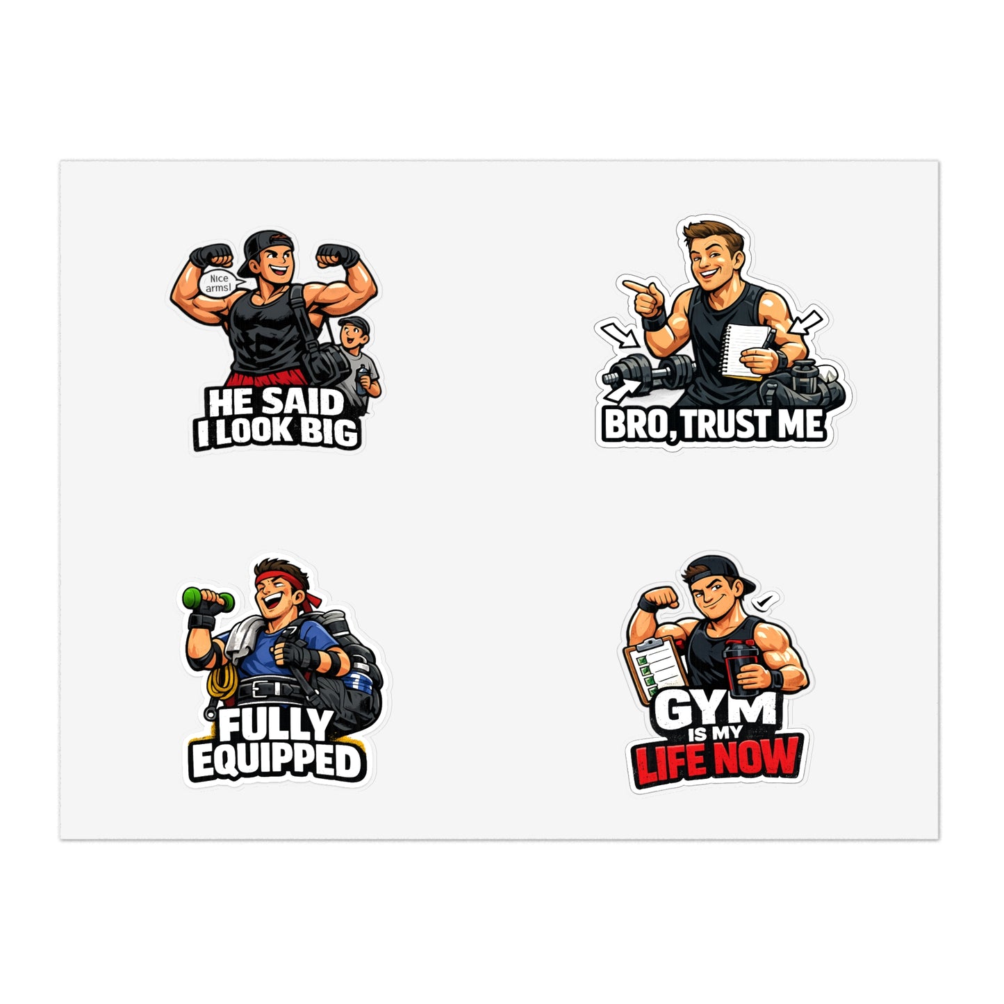 Beginner Gains & Newbie Energy Sticker Sheet #2 By Swoly Ghost — "He Said I Look Big" "Bro, Trust Me" Motivational Workout Decals