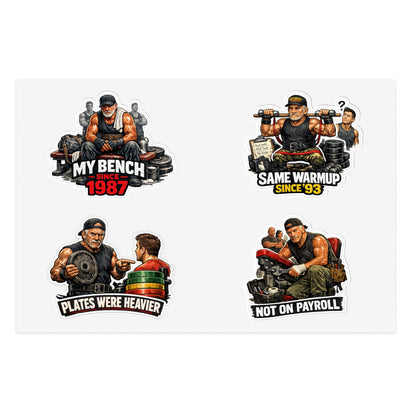 Gym Veterans Sticker Sheet #1 By Swoly Ghost — "My Bench Since 1987" Vet Weightlifting Stickers