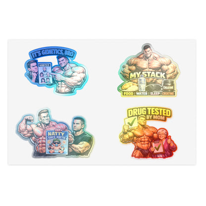 Fake Natties Sticker Sheet #2 By Swoly Ghost — 'It's Genetics, Bro' & 'Drug Tested by Mom' Gym Decals
