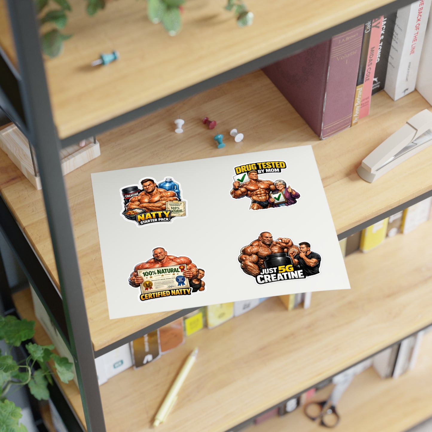 Fake Natties Sticker Sheet By Swoly Ghost — '100% Natural' & 'Just 5G Creatine' Gym Humor Stickers