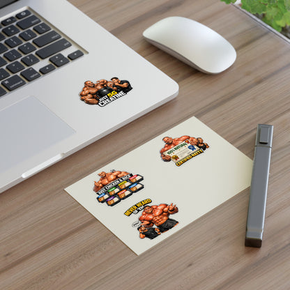 Fake Natties Sticker Sheet By Swoly Ghost— Funny Gym Muscle Memes ('Just Chicken & Rice', 'Certified Natty', 'Just 5G Creatine')