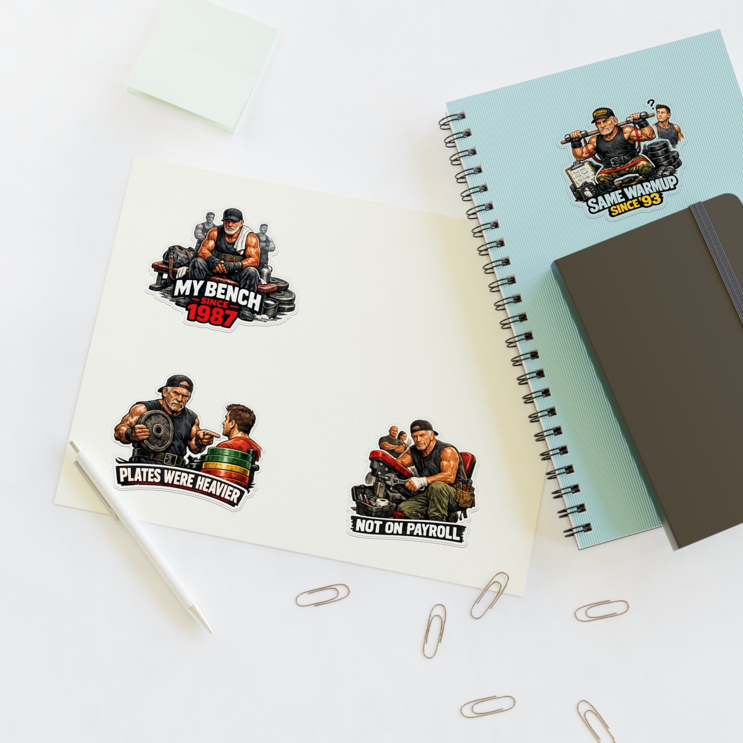 Gym Veterans Sticker Sheet #1 By Swoly Ghost — "My Bench Since 1987" Vet Weightlifting Stickers