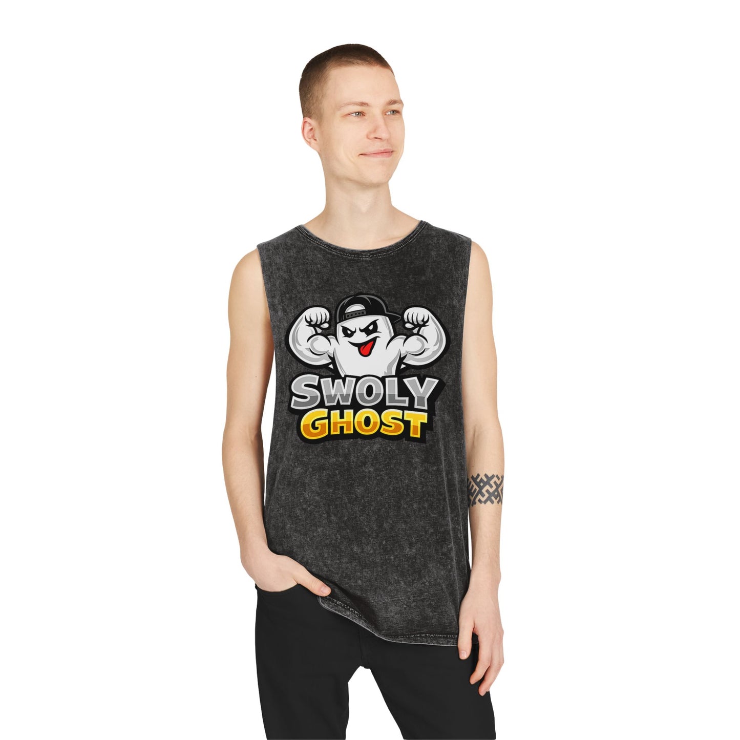 "Lift With The Spirit" Stonewash Tank Top by Swoly Ghost
