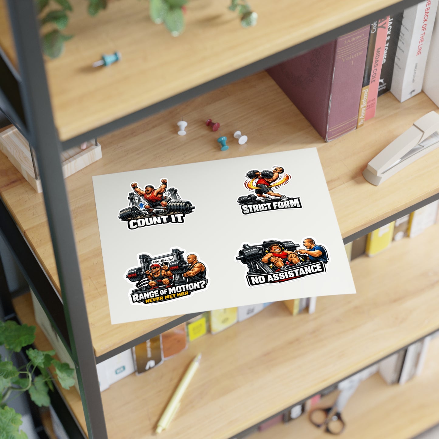Ego Lifters Sticker Sheet #1 By Swoly Ghost — 'Count It', 'Strict Form', 'Range of Motion? Never Met Her', 'No Assistance'