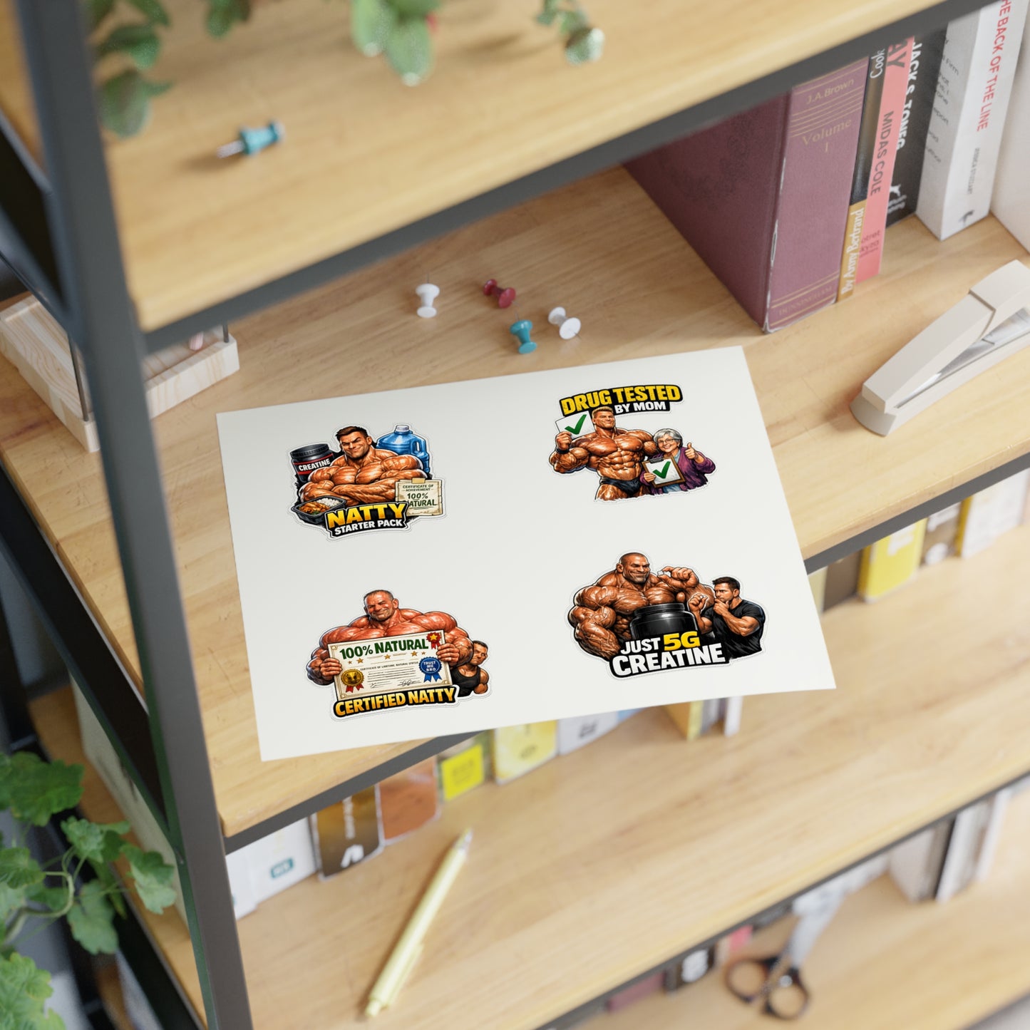 Fake Natties Sticker Sheet By Swoly Ghost — '100% Natural' & 'Just 5G Creatine' Gym Humor Stickers