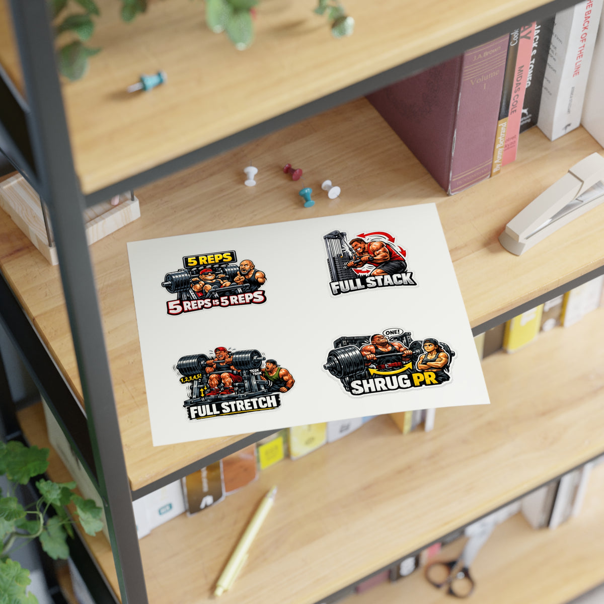 Ego Lifters Sticker Sheet #2 By Swoly Ghost— Weightlifting Quotes: “5 REPS is 5 REPS”, “FULL STACK”, “FULL STRETCH”, “SHRUG PR”