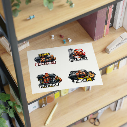 Ego Lifters Sticker Sheet #2 By Swoly Ghost— Weightlifting Quotes: “5 REPS is 5 REPS”, “FULL STACK”, “FULL STRETCH”, “SHRUG PR”