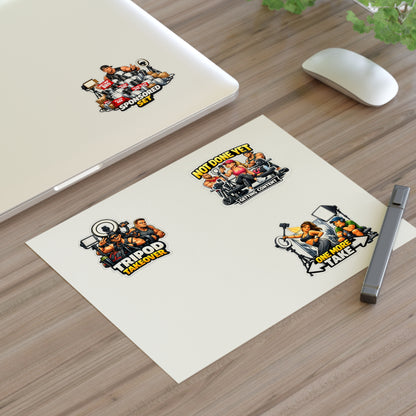 Influencer Energy Sticker Sheet #1 — 'Tripod Takeover', 'Not Done Yet', 'Sponsored Set', 'One More Take'