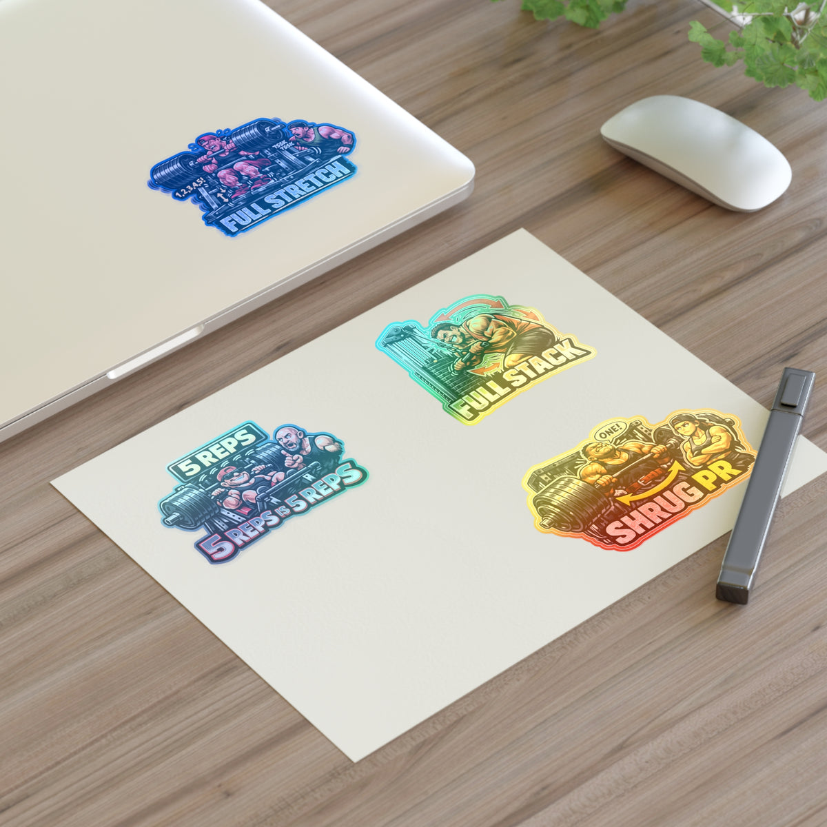 Ego Lifters Sticker Sheet #2 By Swoly Ghost— Weightlifting Quotes: “5 REPS is 5 REPS”, “FULL STACK”, “FULL STRETCH”, “SHRUG PR”