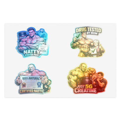 Fake Natties Sticker Sheet By Swoly Ghost — '100% Natural' & 'Just 5G Creatine' Gym Humor Stickers